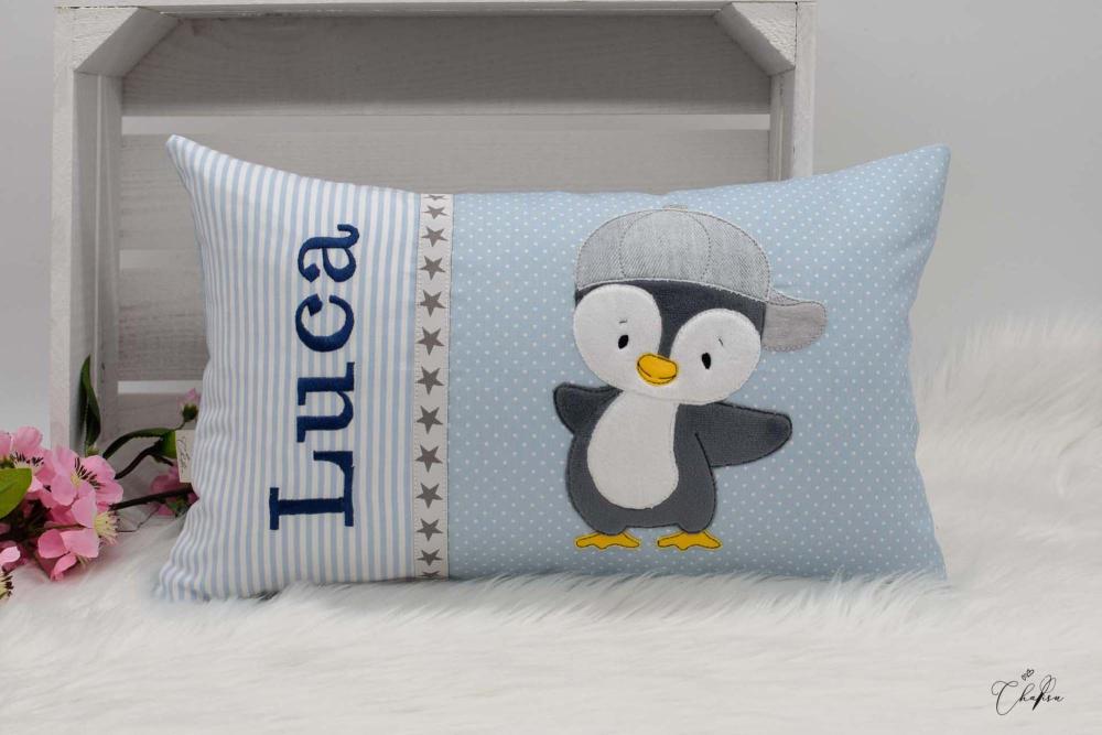 Namenskissen - Kissen mit Namen - Stickdatei Pinguin